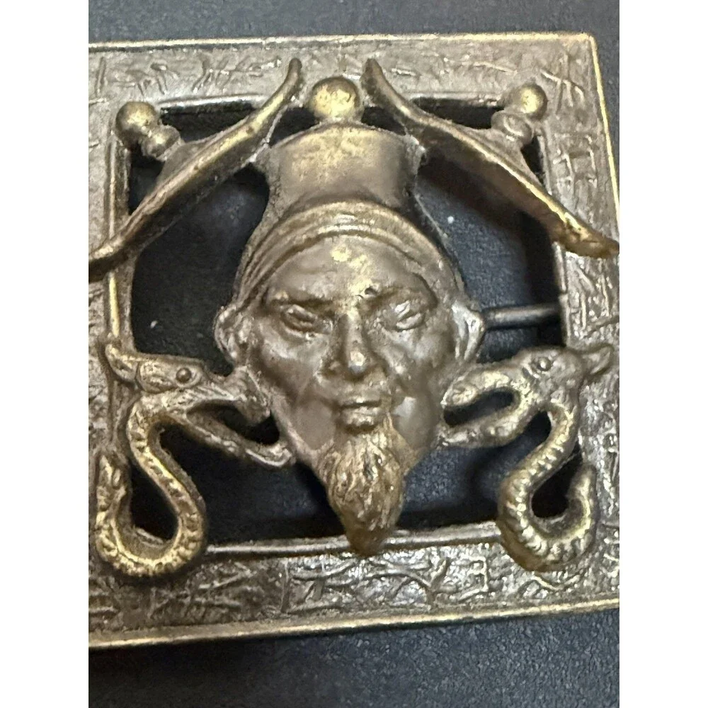 Vtg Accurate Casting Co. Inc. Foo Man Choo Confucius Belt Buckle Dragon Serpent